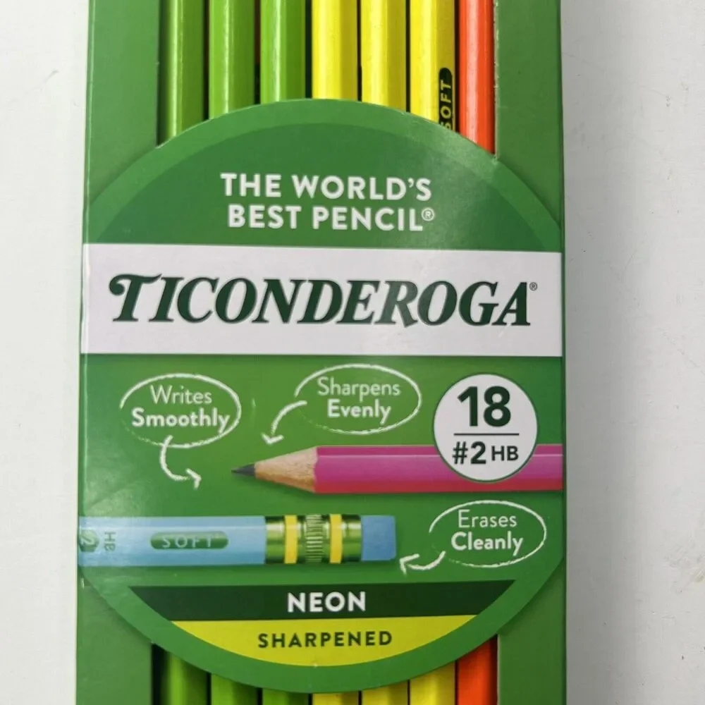 Ticonderoga 18 Ct. Neon Color Standard Wood #2 HB  Pencils Pre-Sharpened Eraser